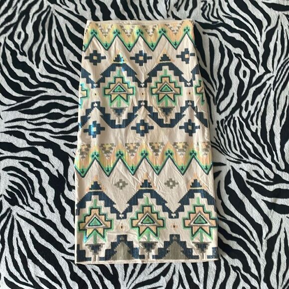 3/$15Express colorful sequin geometric Aztec print strapless mini dress XS - Picture 1 of 11